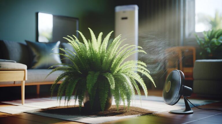 Illustration of a Boston fern used indoors to purify air and reduce VOCs faster than common gadgets