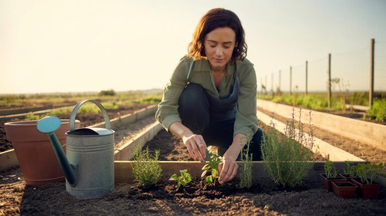 Illustration of a person engaging in therapeutic gardening to reduce stress levels
