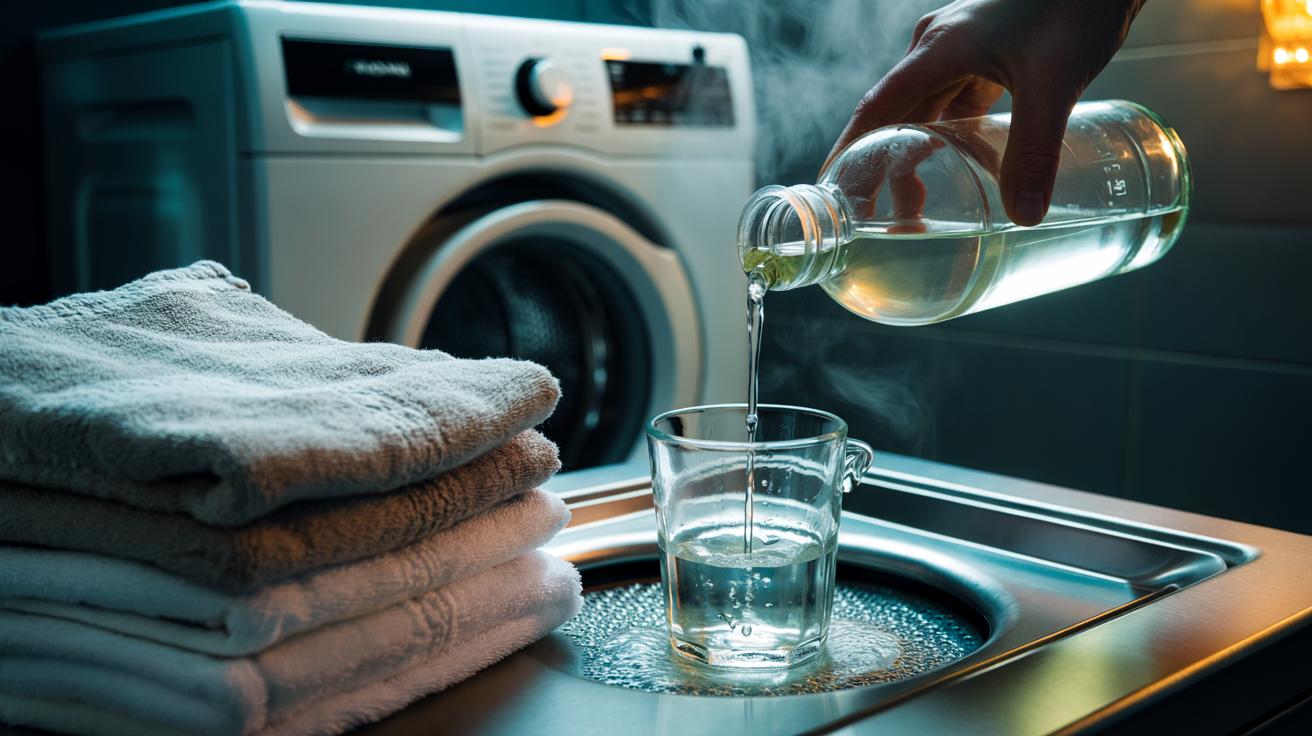 Illustration of a vinegar rinse softening stiff towels by loosening fibers with acetic acid